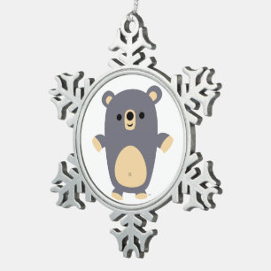 Niedlich Big Blue Cartoon Bärenholz Schneeflocken Zinn-Ornament