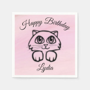 Niedlich Big Mit Augen Cat Peeking Pink Happy Gebu Serviette