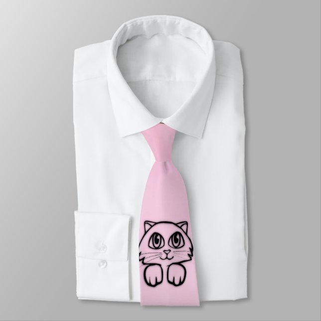 Niedlich Big Mit Augen Cat Pink Krawatte (Gebunden)