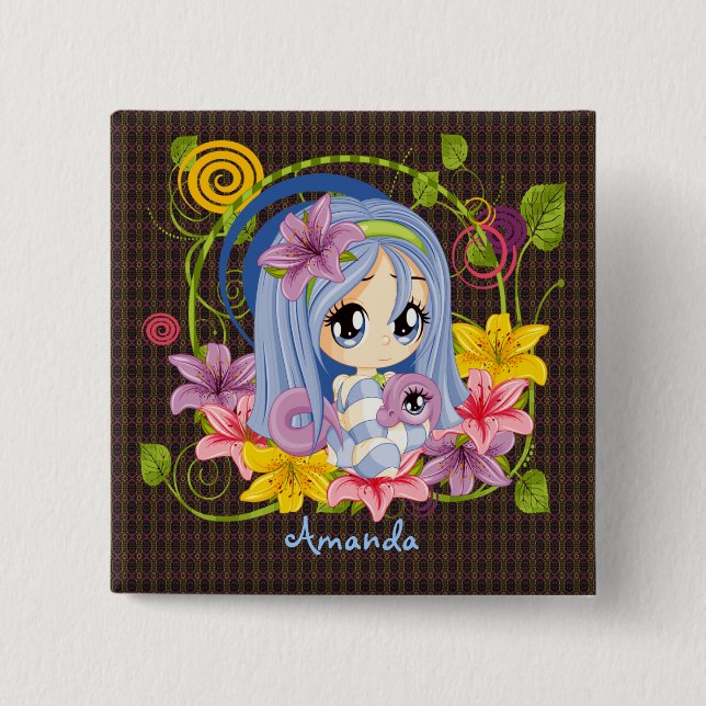 Niedlich Big Mit Augen Chibi Dragon Fairy Button (Vorderseite)