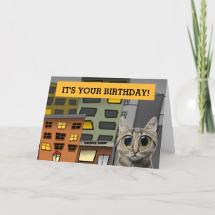 Niedlich Big Mit Augen Kitty in der Stadt, BIRTHDA Karte