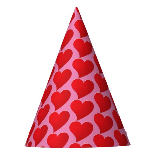 Niedlich Big Red Hearts rosa Muster Geburtstag Partyhütchen (Vorderseite)
