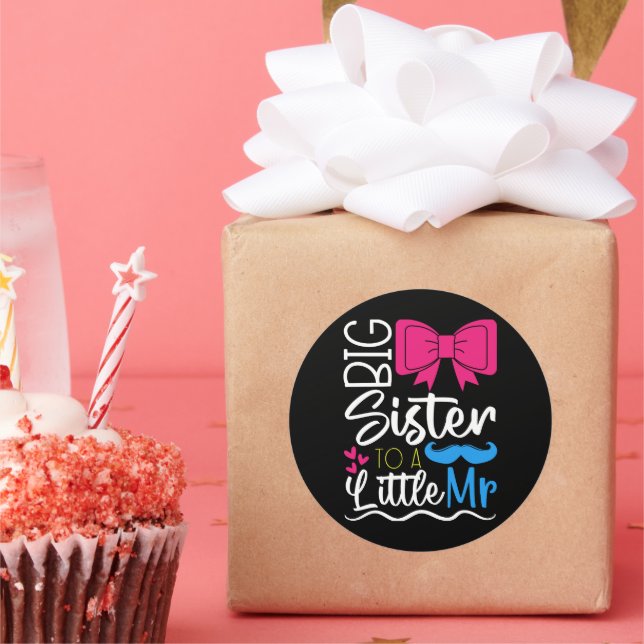 Niedlich Big Sister to a Little Mister of New Sist Runder Aufkleber (Party)