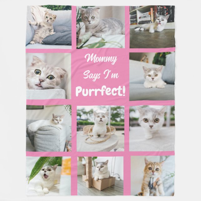 Niedlich bin ich Purfect Cat Foto Collage Pink Fleecedecke (Vorderseite)