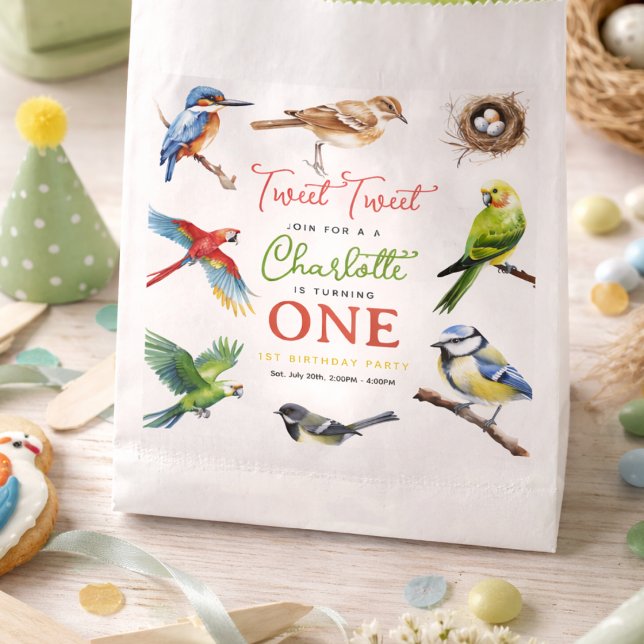 Niedlich Bird 1. Geburtstag Party Geschenktütchen (Cute Bird 1st Birthday Party favor bag)
