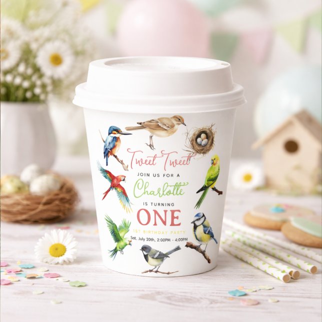 Niedlich Bird 1. Geburtstag Party Pappbecher (Cute Bird 1st Birthday | Sweet Baby Bird Party paper cups)