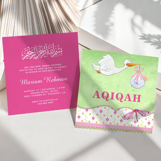 Niedlich Bird Baby Girl Aqiqah Einladung (Von Creator hochgeladen)