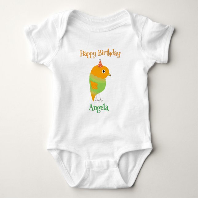 Niedlich Bird Happy Birthday Baby Bodysuit Strampler (Vorderseite)