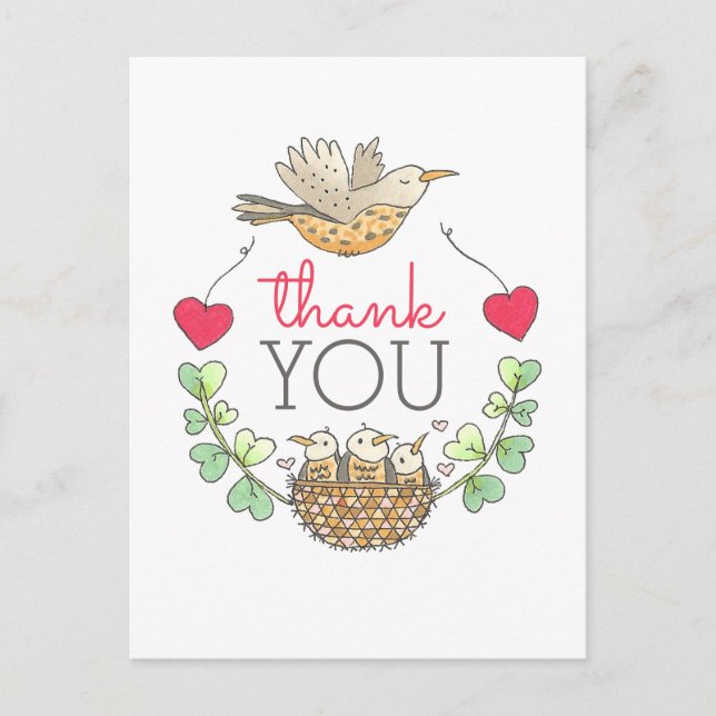 Niedlich Bird Nest Vielen Dank Postkarte (Vorderseite)