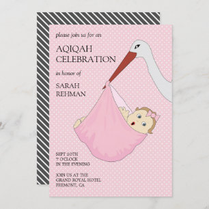 Niedlich Bird Pink Baby Girl Aqiqah Einladung