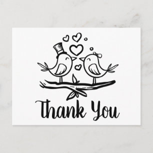 Niedlich Birds Loverbird Schwarz-weiß Wedding Dank Postkarte