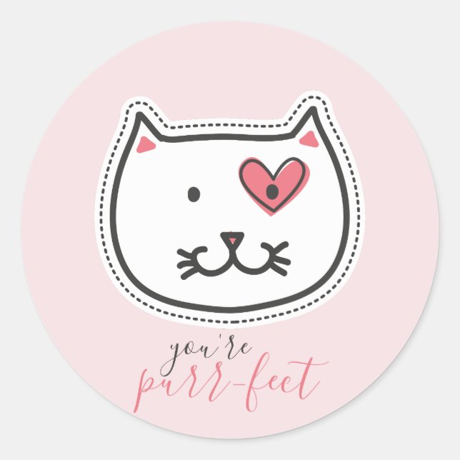 Niedlich bist du Purfect Kitty Cat Heart Valentine Runder Aufkleber (Vorderseite)