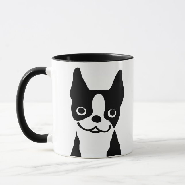 Niedlich Black and White Boston Terrier Cartoon Do Tasse (Links)