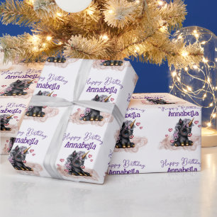 Niedlich Black Baby Unicorn und Herz Geschenkpapier