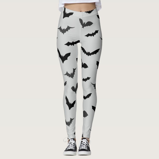 Niedlich Black Bats Patterns Halloween Leggings (Vorderseite)