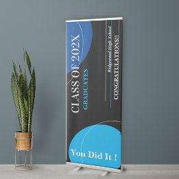 Niedlich Black Blue Abstrakt 2025 Class Abschluss Ausziehbarer Banner