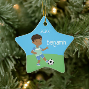 Niedlich Black Boy Soccer Personalisiertes Weihnac Keramik Ornament