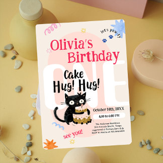 Niedlich Black Cat 1. Geburtstag Party Einladung