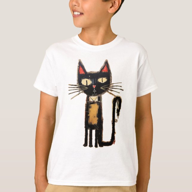 Niedlich Black Cat Abstrakt T-Shirt (Vorderseite)