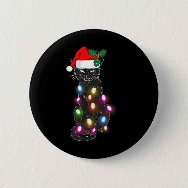 Niedlich Black Cat Christmas Light Fun Cat Lover C Button (Vorderseite)