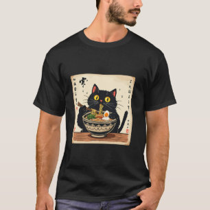 Niedlich Black Cat Eating Ramen Noodles Lover Japa T-Shirt