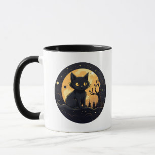 Niedlich Black Cat Full Moon Modernes Halloween Tasse