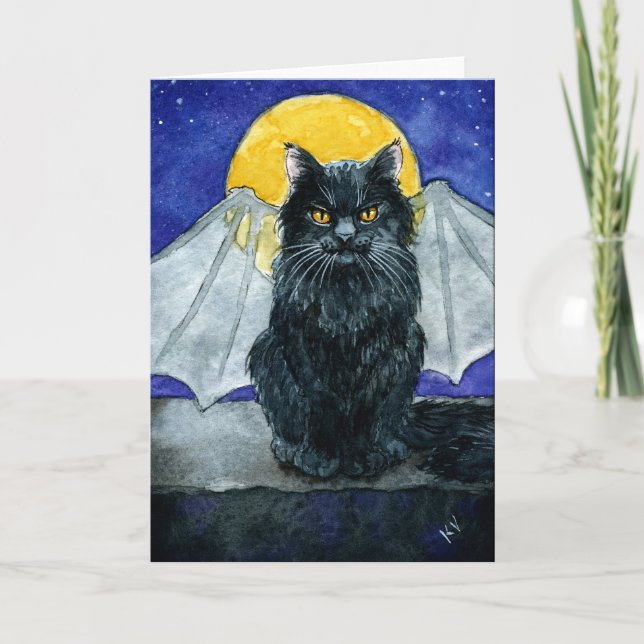 Niedlich Black Cat Gargoyle Halloween Karte (Vorderseite)