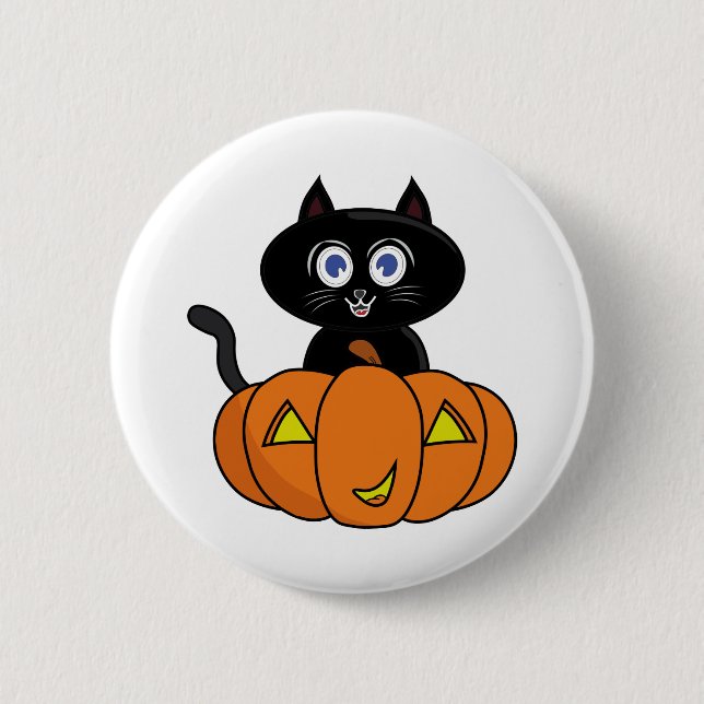 Niedlich Black Cat Halloween Button (Vorderseite)