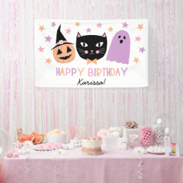 Niedlich Black Cat Halloween Geburtstagsname-Banne Banner