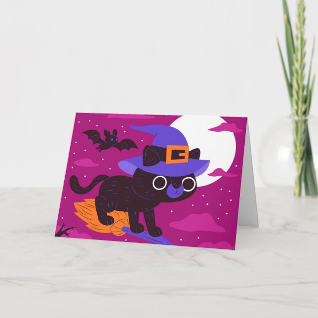 Niedlich Black Cat Halloween Karte (Vorderseite)