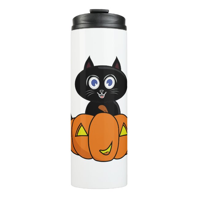 Niedlich Black Cat Halloween Thermosbecher (Vorderseite)