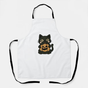 Niedlich Black Cat Holding Kürbislaterne Pumpkin - Schürze