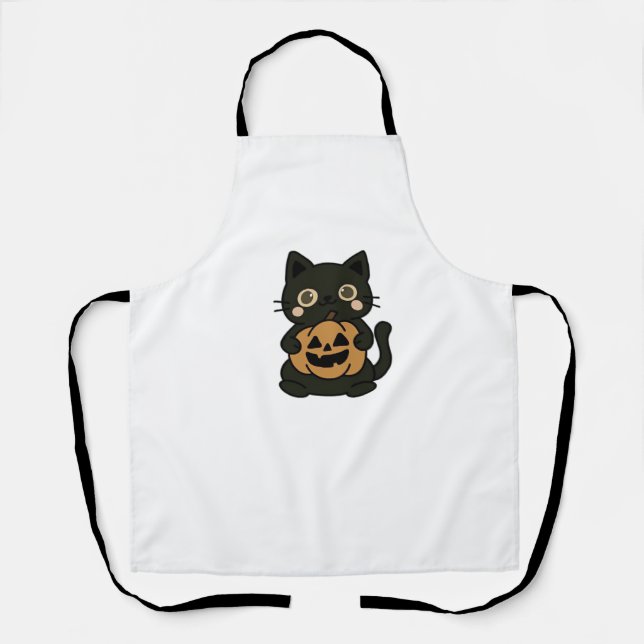 Niedlich Black Cat Holding Kürbislaterne Pumpkin - Schürze (Vorderseite)