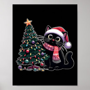 Niedlich Black Cat Kitten Weihnachtsmannmütze Weih Poster