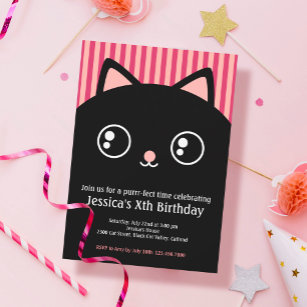Niedlich Black Cat Kitty Face Kindergeburtstag Ein Einladung