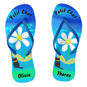 Niedlich Black Cat lebt im Wunderland Daisy Garden Flip Flops