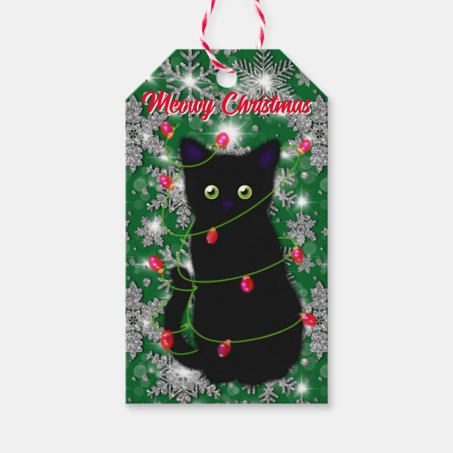 Niedlich Black cat Meowy Christmas Geschenkanhänger (Vorderseite)