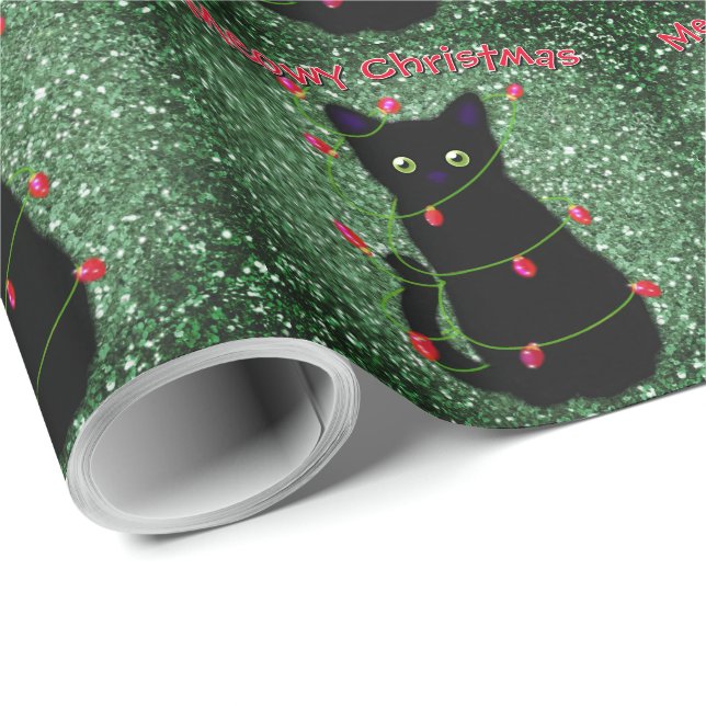 Niedlich Black Cat Meowy Weihnachtsblitz Geschenkpapier (Rolleneckpunkt)