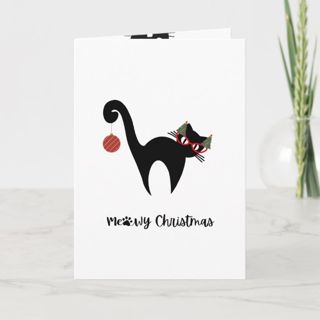 Niedlich Black Cat Meowy Weihnachtsgrüßkarte Karte (Vorderseite)