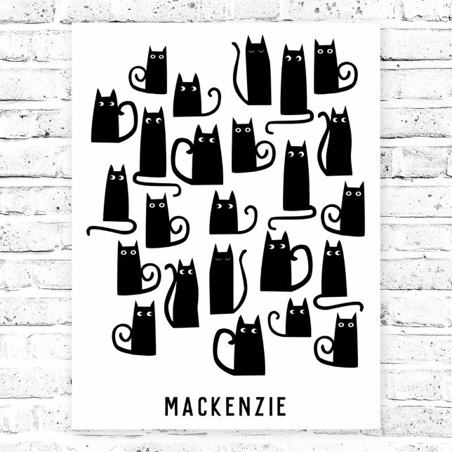 Niedlich Black Cat Personalisiert Poster (Fun personalized black cat custom name poster)