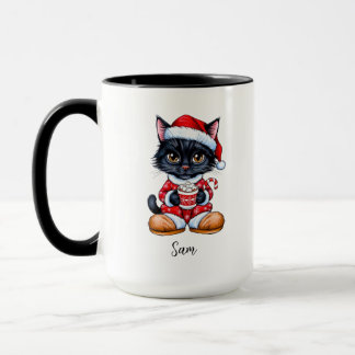Niedlich Black Cat personalisiert Weihnachten Tass Tasse