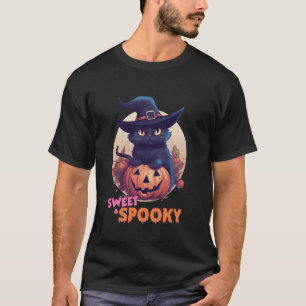Niedlich Black Cat & Pumpkin Sweet Spooky Full Moo T-Shirt