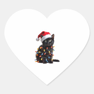 Niedlich Black Cat Santa Christmas Lights Meow Kit Herz-Aufkleber