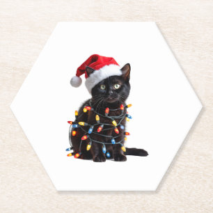 Niedlich Black Cat Santa Christmas Lights Meow Kit Untersetzer