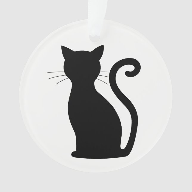 Niedlich Black Cat Silhouette Spaß Schwarz und Wei Ornament (Vorderseite)