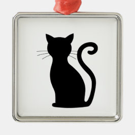 Niedlich Black Cat Silhouette Spaß Schwarz und Wei Silbernes Ornament