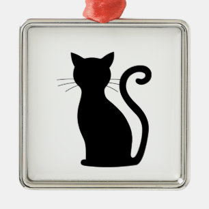 Niedlich Black Cat Silhouette Spaß Schwarz und Wei Silbernes Ornament