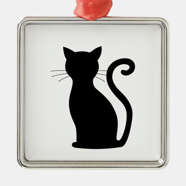 Niedlich Black Cat Silhouette Spaß Schwarz und Wei Silbernes Ornament (Vorne)