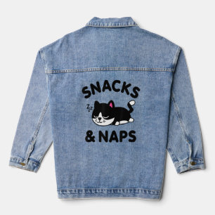 Niedlich Black Cat Snacks Nickerchen Funny Sprichw Jeansjacke