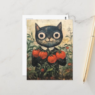 Niedlich Black Cat Tomato Gardener Postkarte